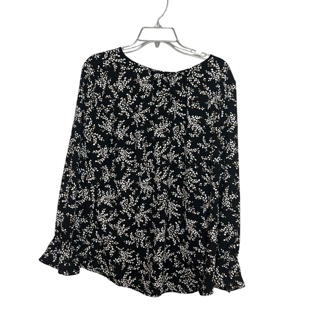 Talbots Black Floral Blouse Women’s Large Long Sleeve Ruffle Cuff Top